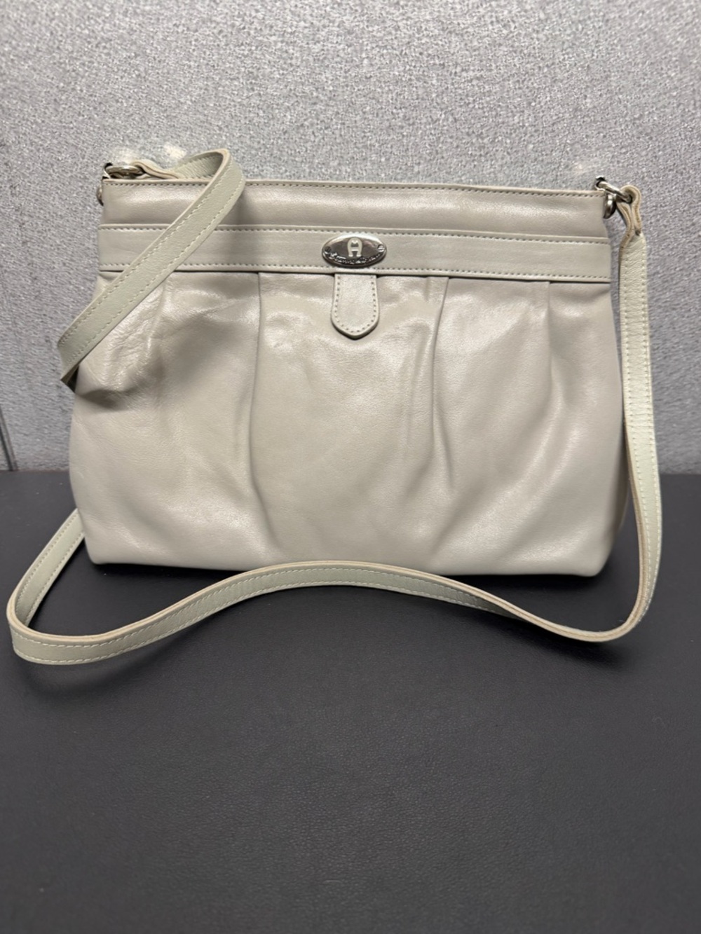 Vintage Etienne Aigner Gray Leather Crossbody Clutch Bag